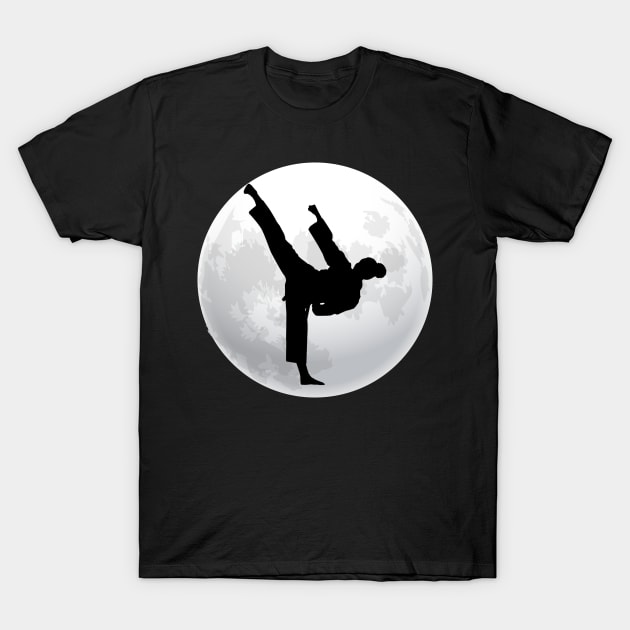 Taekwondo Girl Kicking In The Moon T-Shirt by TeddyTees